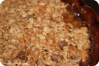 Maple Apple Cheddar Crisp with Satled Maple Caramel Sauce - Bubbling Apple Lava | Cooking In Stilettos