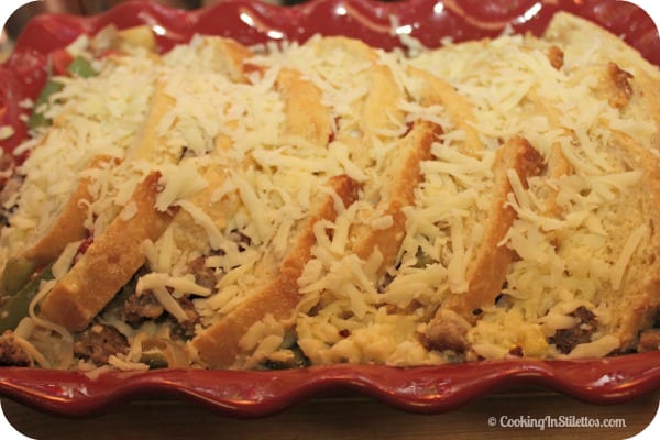 Philly Style Sausage and Peppers Strata - Before The Oven | Cooking In Stilettos