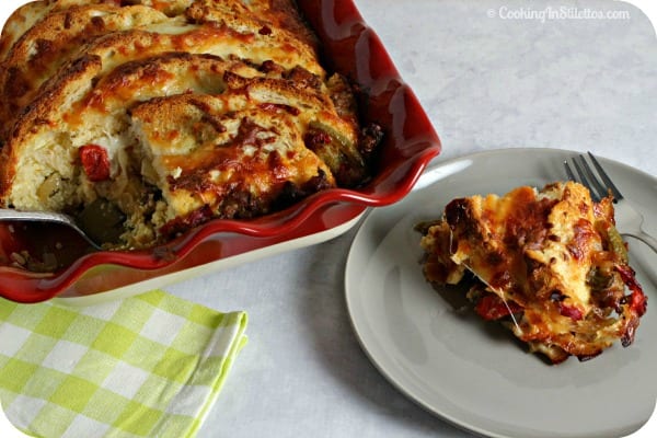 Philly Style Sausage and Peppers Strata | Cooking In Stilettos