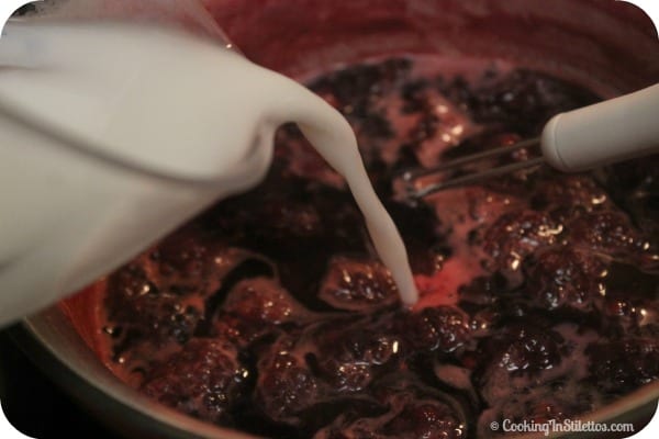 Mexican Chocolate French Toast with Spiced Blackberry Syrup - Adding the Cornstarch | Cooking In Stilettos