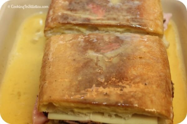 Cuban Monte Cristo Sandwich - Dipping In The Egg Wash | Cooking In Stilettos