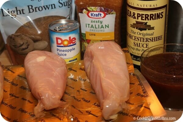 Slow Cooker Polynesian BBQ Chicken - Ingredients using Premade Sauce | Cooking In Stilettos