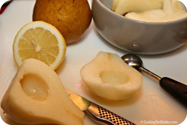 Grilled Chicken and Pear Salad with Lemon Basil Vinaigrette - Prepping the Pears | Cooking In Stilettos