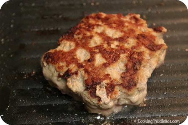 Turkey Burger Patty Melts with Caramelized Onions and Comeback Sauce - Browning the Turkey Burger | Cooking In Stilettos