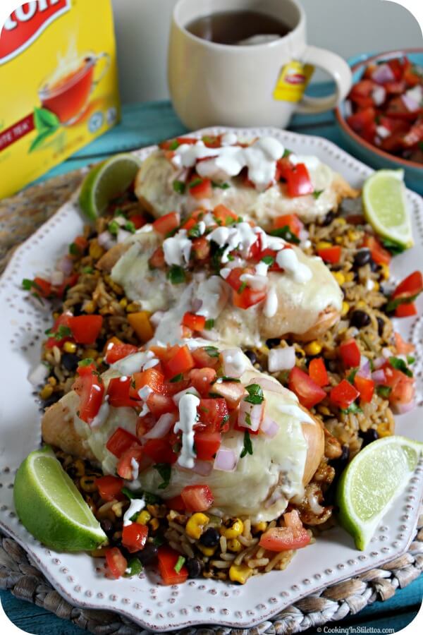 Cheesy Fiesta Chicken and Rice with Homemade Pico de Gallo | Cooking In Stilettos