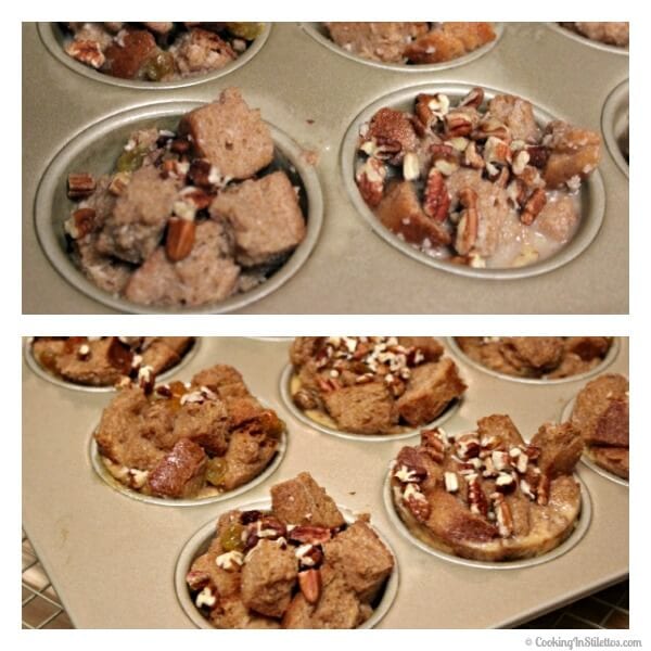 Mini Spiced Rum Raisin Bread Pudding - Before and After Baking | Cooking In Stilettos