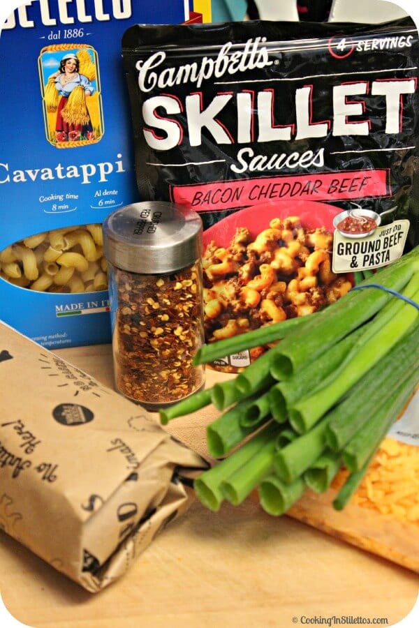 Bacon Cheddar Beef Pasta - Ingredients | Cooking In Stilettos