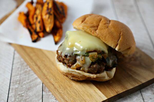 Queso Fundido Burger with Poblano Rajas | Cooking In Stilettos