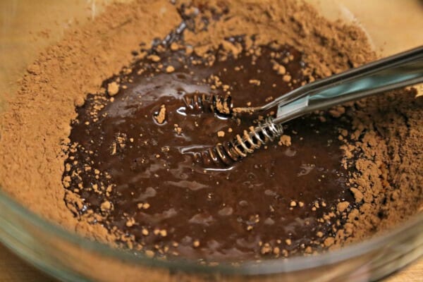 Boozy Black Forest Cookies - Whisking the Butter and Cocoa | Cooking In Stilettos