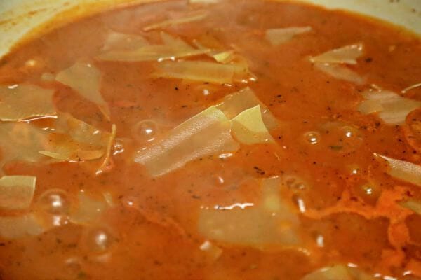 Rustic Skillet Lasagna - Nestling In The Lasagna Noodles | Cooking In Stilettos