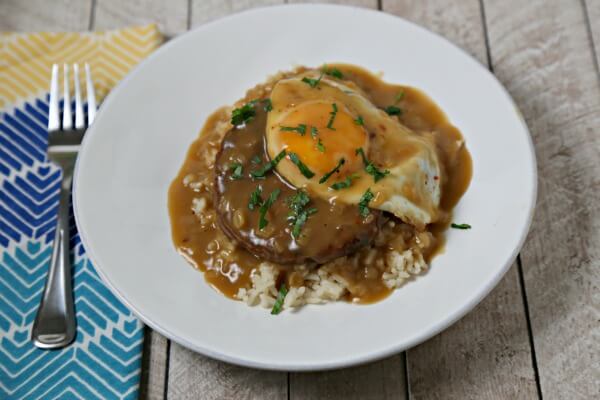 Meatless Loco Moco with Savory Onion Gravy | CookingInStilettos.com