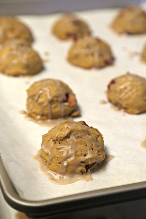 Cranberry Pumpkin Cookies - Cooled and Glazed | CookingInStilettos.com