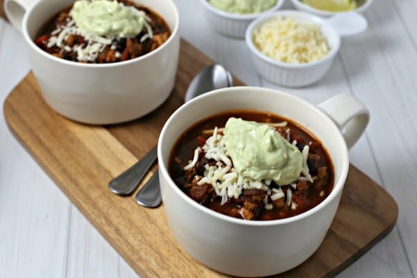 Baja Chicken Chili from CookingInStilettos.com is ready in 30 minutes and tastes like it has simmered for hours. Southwestern flavors, spices & a hint of honey unite for the perfect chicken chili recipe.