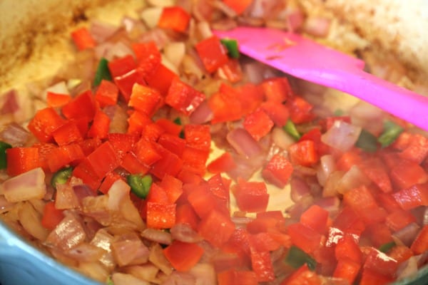 Baja Chicken Chili - Sauteeing the Veggies | CookingInStilettos.com