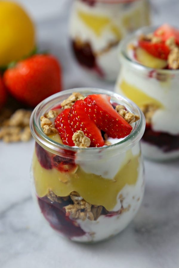 Lemon Berry Yogurt Crunch Parfait | CookingInStilettos.com