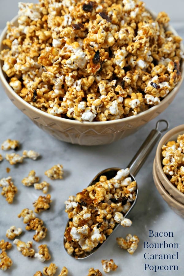 Bacon Bourbon Caramel Popcorn #BaconMonth - Cooking in Stilettos