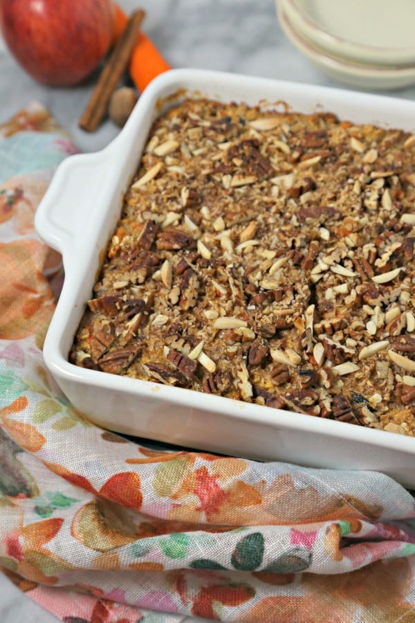 This scrumptious Morning Glory Baked Oatmeal from CookingInStilettos.com is a delicious and healthy way to start the day, packed with apples, carrots, pecans, coconut and dried cherries. This baked oatmeal recipe is perfect for breakfast or a lazy weekend brunch! Baked Oatmeal Recipes | Make Ahead Recipe | Healthy Breakfast | Morning Glory Oatmeal | Morning Glory Recipe | Breakfast | Brunch