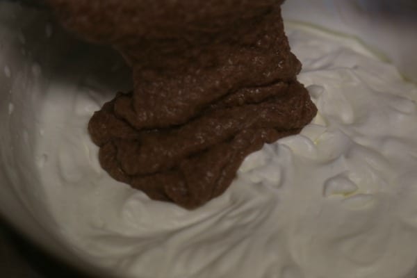 Chocolate Mocha Tiramisu Parfaits - Folding in the Chocolate Mascarpone | CookingInStilettos.com