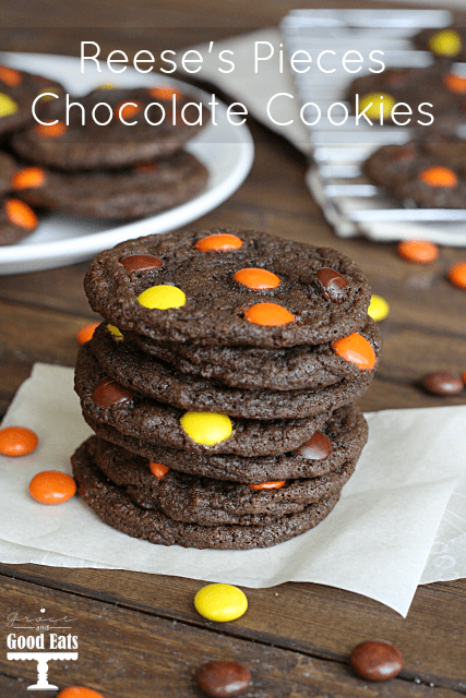 Delicious Dishes Recipe Party - Pumpkin Recipes - Chocolate Reeses Pieces Cookies from Grace and Good Eats | CookingInStilettos.com