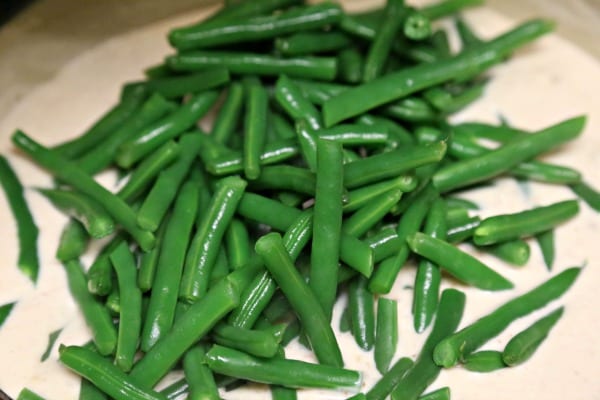 Stovetop Green Bean Casserole- Folding in the Green Beans | CookingInStilettos.com