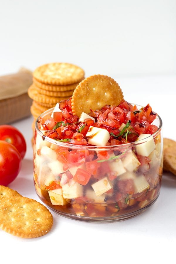 Delicious Dishes Recipe Party - Game Day Recipes - Caprese Salsa from Cookie Dough and Oven Mitt | CookingInStilettos.com