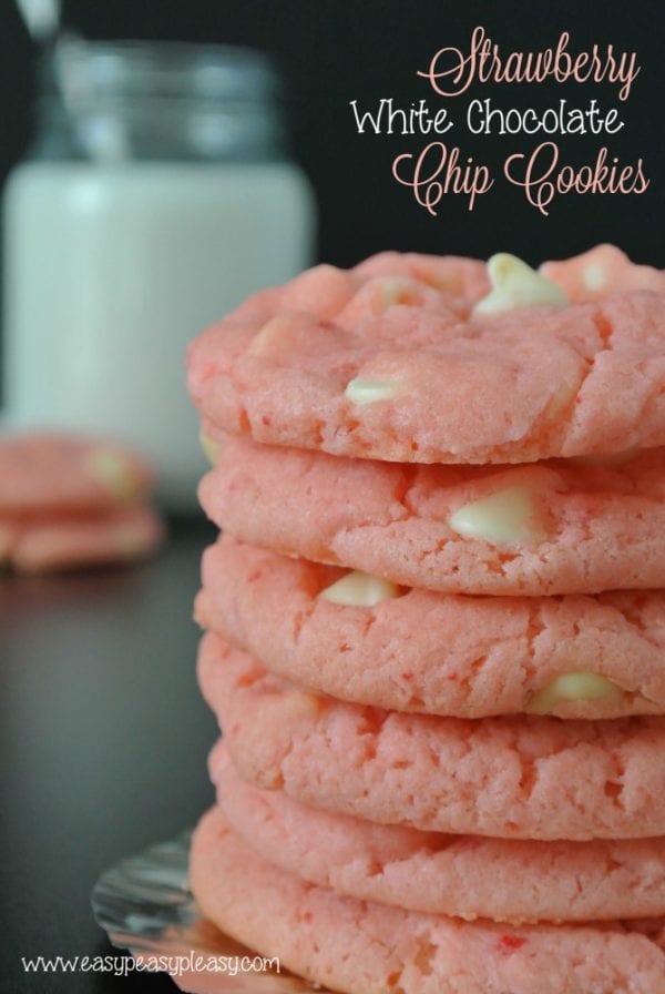 Delicious Dishes Recipe Party - Favorite Cookies and Bars - Strawberry White Chocolate Chip Cookies from Easy Peasy Pleasy | CookingInStilettos.com