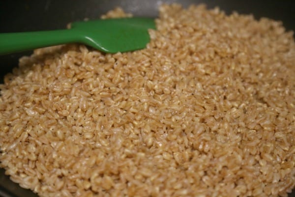 Southwestern Style Farro Breakfast Bowl - Sauteeing the Farro | CookingInStilettos.com