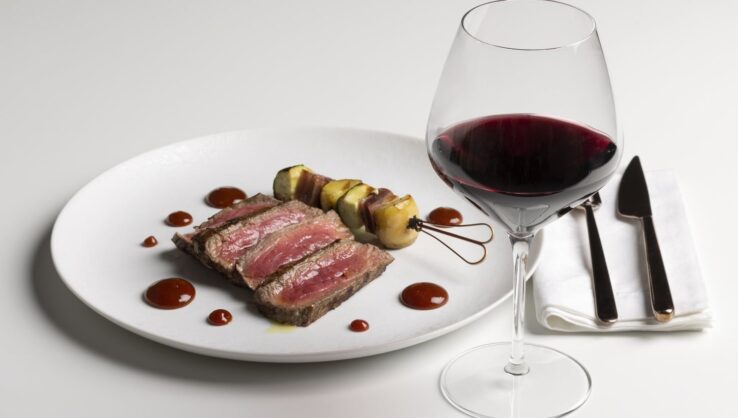 Fine dining steak and wine