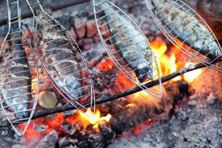 Grilling Fish over open flame